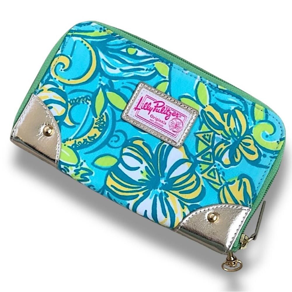 LILLY PULITZER ORIGINAL AQUA, YELLOW & GREEN ZIP WALLET
